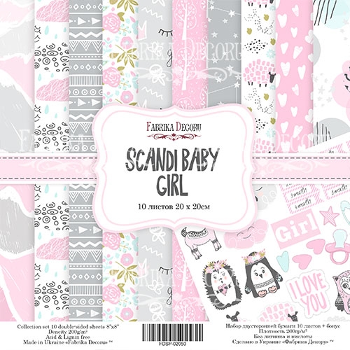 Набор двухсторонней бумаги ''Scandi Baby Girl'', 20*20 см, 10 листов