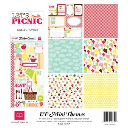  Набор бумаги Let\'s Picnic Mini Theme, 30х30 см, Echo Park 6 листов + 1 лист наклеек