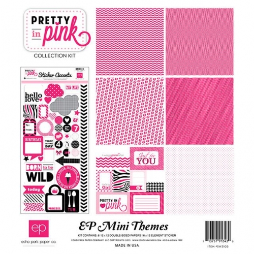 Набор бумаги Pretty in Pink Mini Theme, 30х30 см, Echo Park, 6 листов + 1 лист наклеек