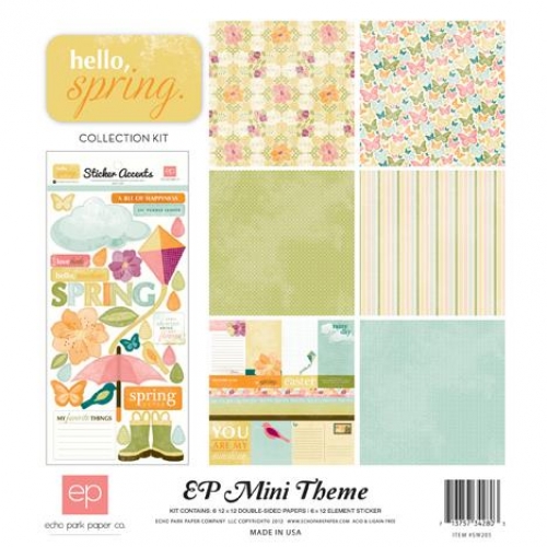 Набор бумаги Hello Spring Mini Theme, 30х30 см, Echo Park 6 листов +1 лист наклеек