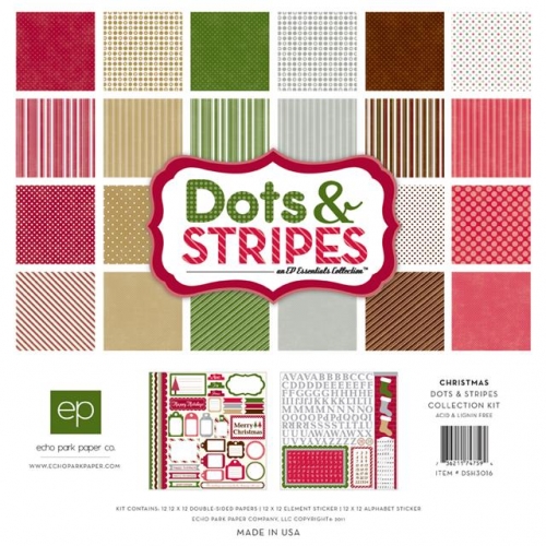 Набор бумаги Dots & Stripes Christmas, 30х30 см, Echo Park 12 листов + 2 листа наклеек
