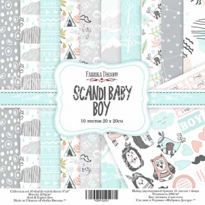 Набор двухсторонней бумаги ''Scandi Baby Boy'', 20*20 см, 10 листов