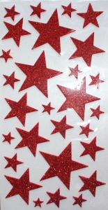 Высечки звезды из фоамирана клеевые с глиттером, красные, 2-7 см, 28 шт