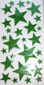 Высечки звезды из фоамирана клеевые с глиттером, зелёные, 2-7 см, 28 шт