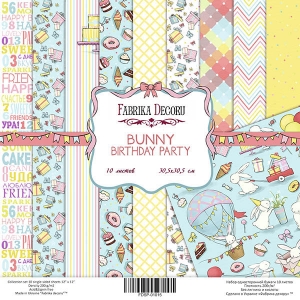 Набор бумаги ''Bunny birthday party'' от Фабрика Декору, 30*30 см, 10 листов